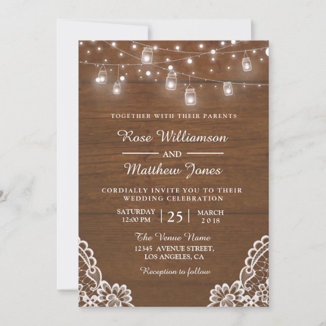 Invitación a la boda de una cuerda de madera rústi (Anverso)