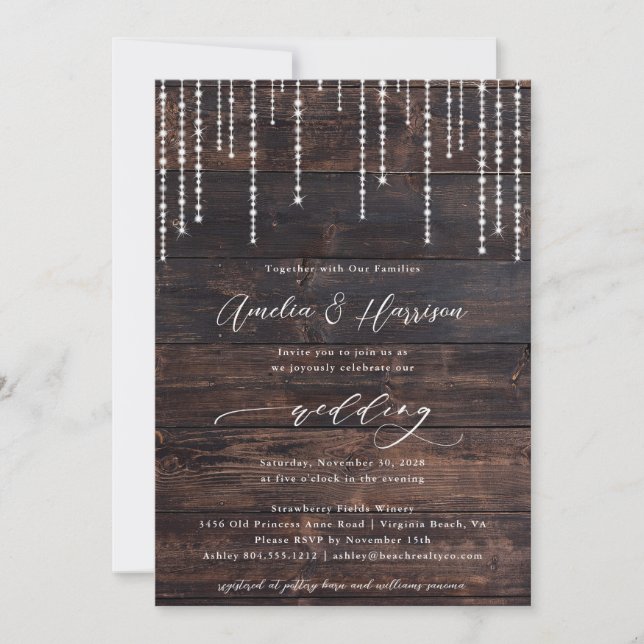 Invitación a la boda de una cuerda de madera rústi (Anverso)