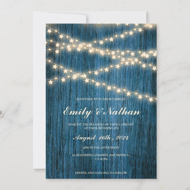 Invitación a la boda de una cuerda Rustic Blue Woo (Anverso)