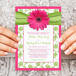 Invitación a la boda de una damasca floral verde r