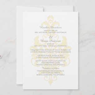 Invitación a la boda de una damasca sutil amarilla