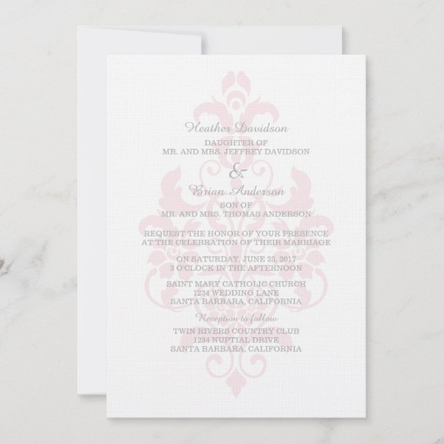 Invitación a la boda de una Damasco con algo de co (Anverso)