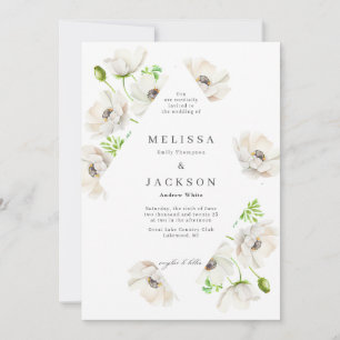 Invitación a la boda de una flor anémona blanca