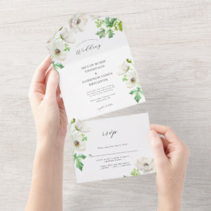 Invitación a la boda de una flor anémona blanca