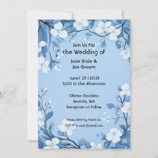 Invitación a la boda de una flor azul dulce y simp