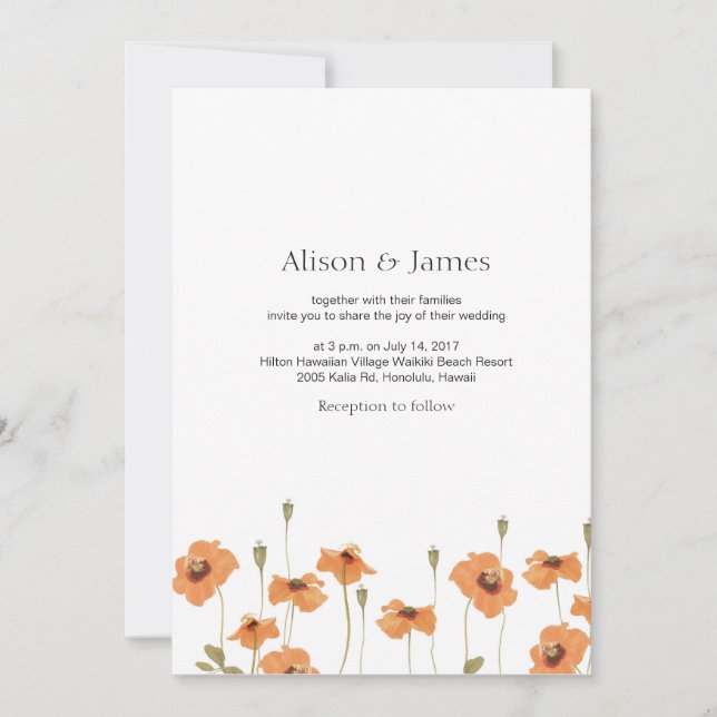 Invitación a la boda de una flor de adormidera sil (Anverso)