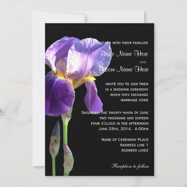 Invitación a la boda de una flor de iris morado (Anverso)