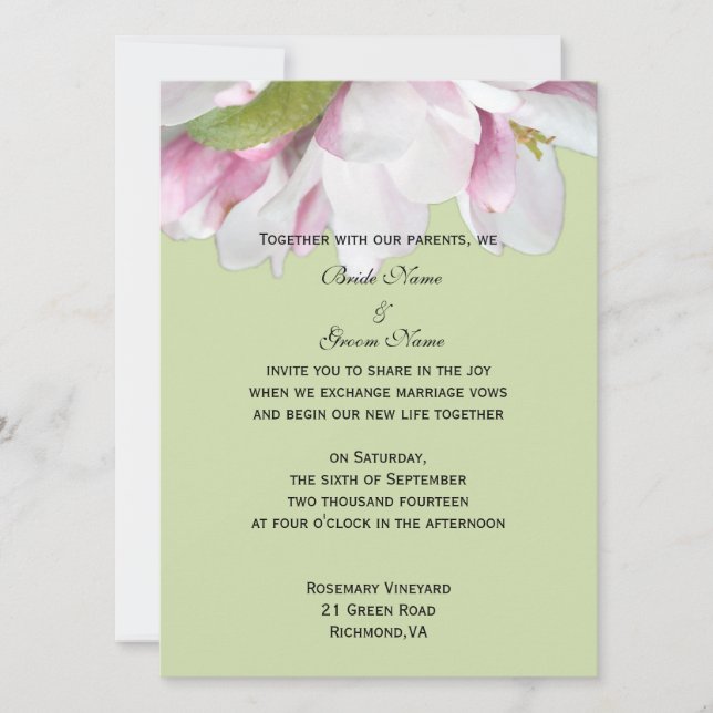 invitación a la boda de una flor de manzana (Anverso)