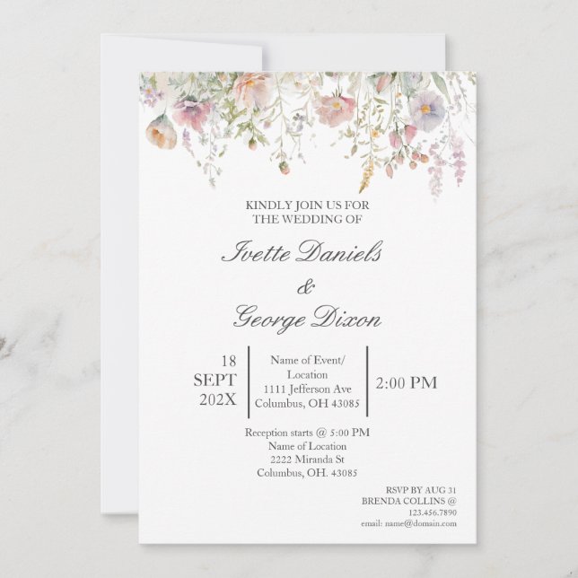 Invitación a la boda de una flor morada salvaje (Anverso)