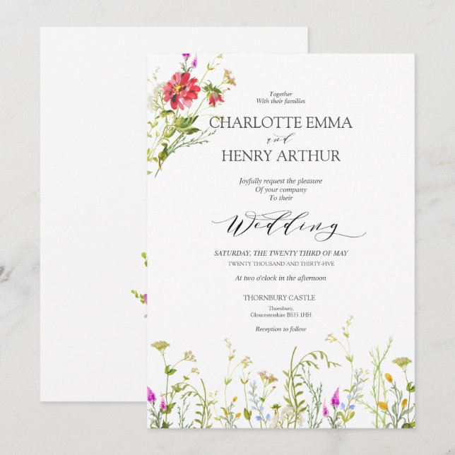 Invitación a la boda de una flor salvaje de ensueñ (Anverso / Reverso)