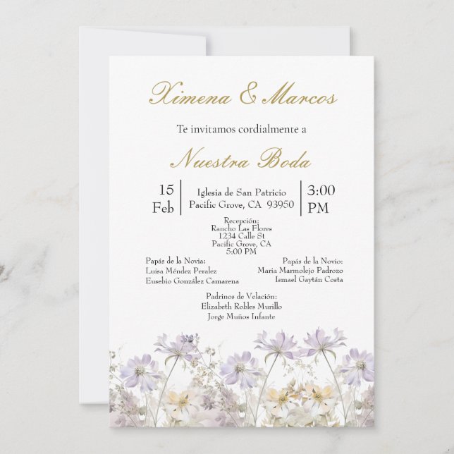 invitación a la boda de una flor salvaje púrpura (Anverso)