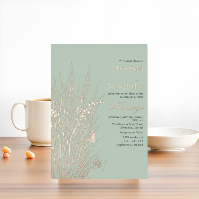Invitación a la boda de una flor silvestre verde s (Subido por el creador)