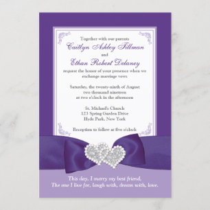 Invitación a la boda de una foto blanca púrpura de