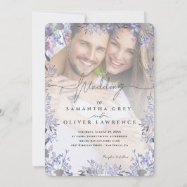 Invitación a la boda de una foto con flores morada