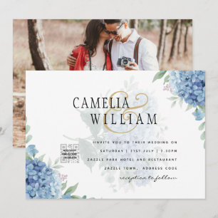 Invitación a la boda de una foto de Hydrangea azul