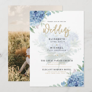 Invitación a la boda de una foto de Hydrangea azul