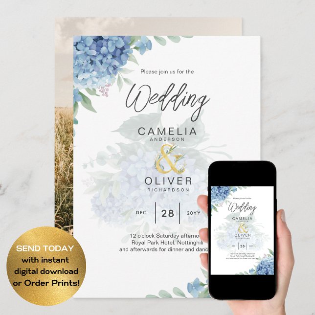 Invitación a la boda de una foto de Hydrangea azul (Subido por el creador)