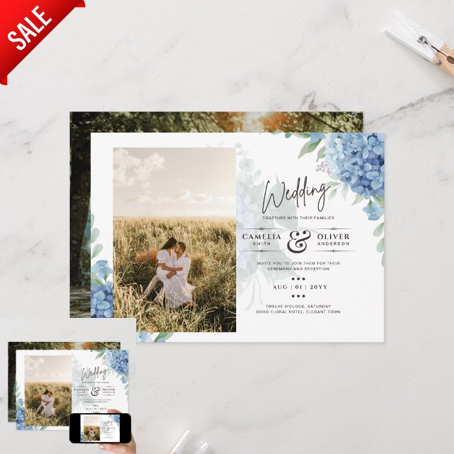 Invitación a la boda de una foto de Hydrangea azul (Subido por el creador)