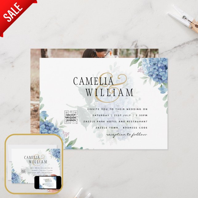 Invitación a la boda de una foto de Hydrangea azul (Subido por el creador)