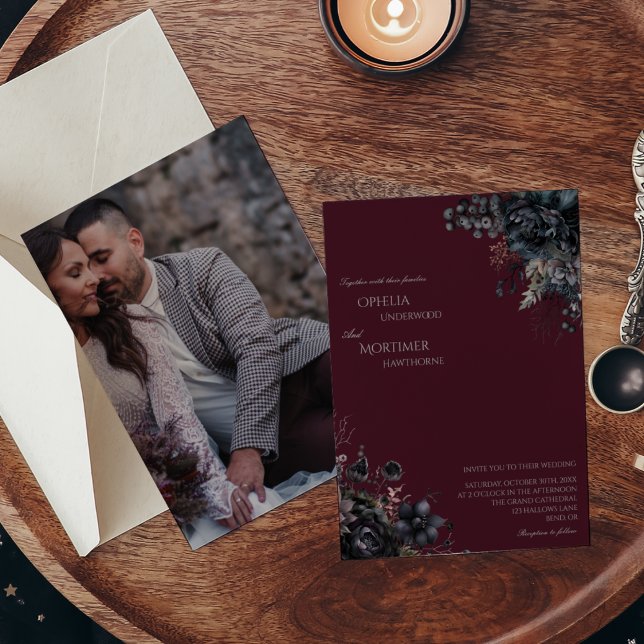Invitación a la boda de una foto floral gótica osc (Subido por el creador)