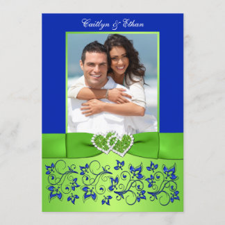 Invitación a la boda de una foto floral verde azul