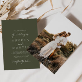 Invitación a la boda de una foto verde oliva moder