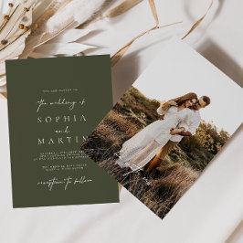 Invitación a la boda de una foto verde oliva moder