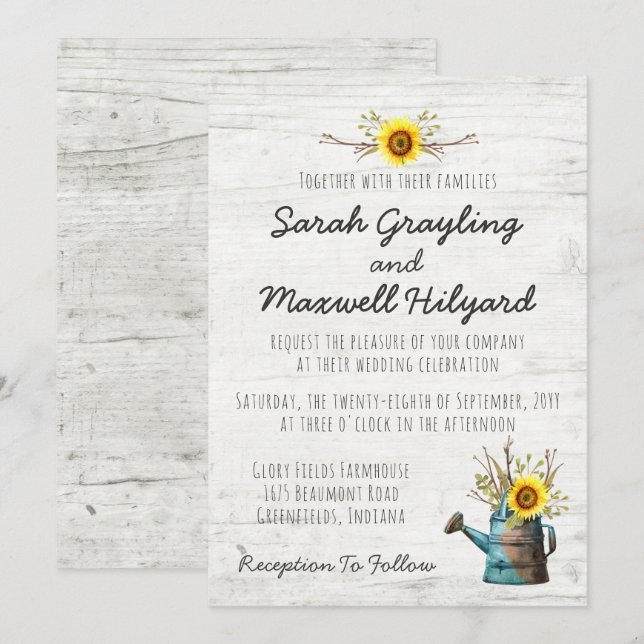 Invitación a la boda de una granja de madera de gi (Anverso / Reverso)