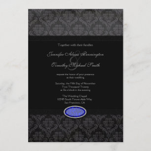 Invitación a la boda de una joya azul damasco negr