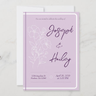 Invitación a la boda de una lavadora morada floral