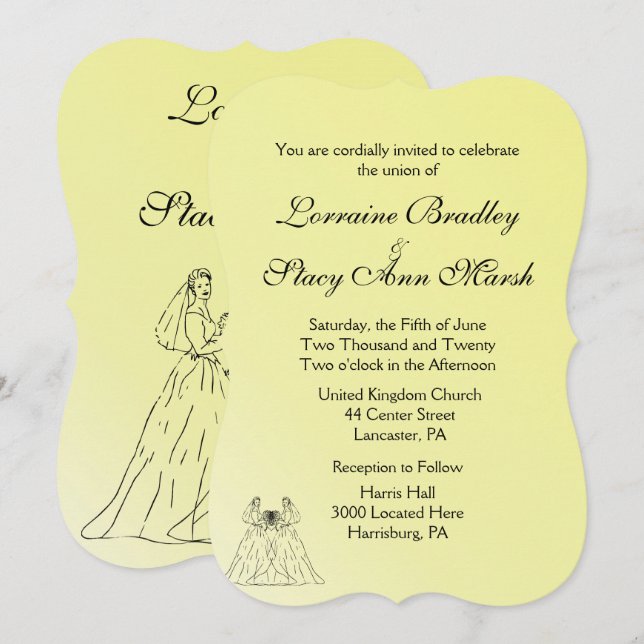 Invitación a la boda de una lesbiana amarilla (Anverso / Reverso)