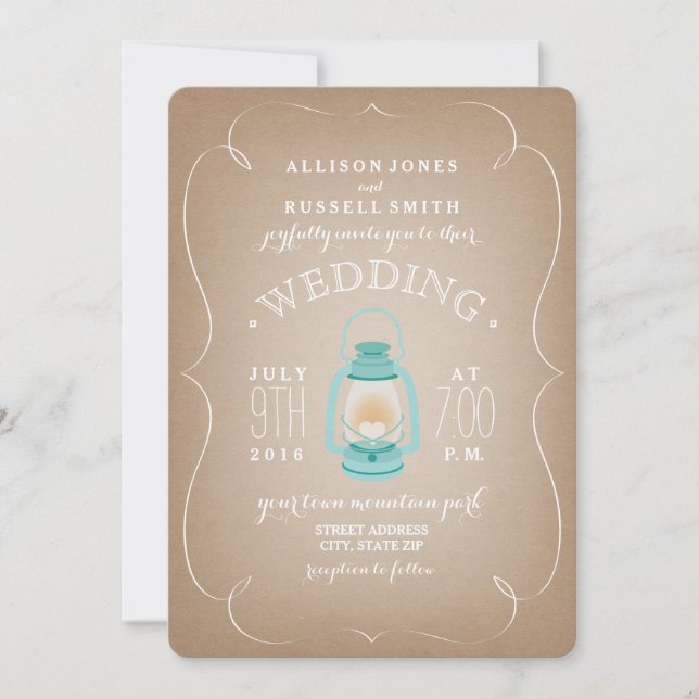 Invitación a la boda de una linterna azul - Swirl (Anverso)