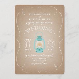 Invitación a la boda de una linterna azul - Swirl