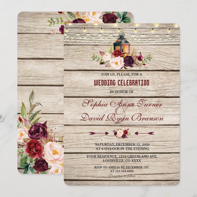 Invitación a la boda de una linterna floral de Bor (Anverso / Reverso)