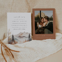 Invitación a la boda de una montaña de acuarela rú