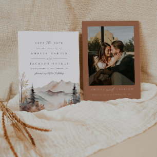 Invitación a la boda de una montaña de acuarela rú