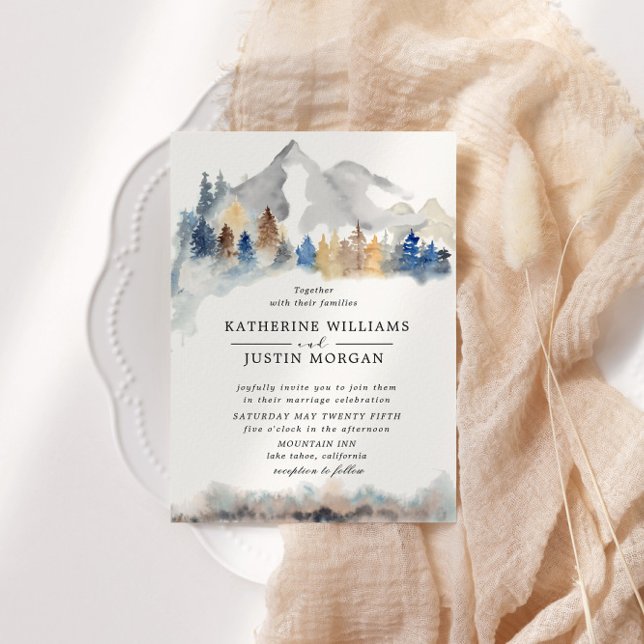Invitación a la boda de una montaña de acuarela rú (Subido por el creador)