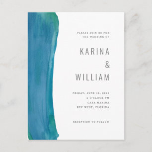 Invitación a la boda de una ola de color azul
