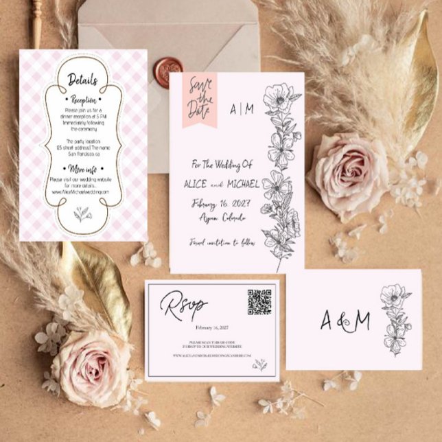 Invitación a la boda de una rama floral elegante y (Subido por el creador)