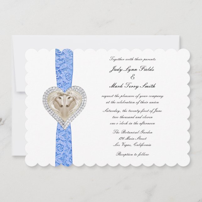Invitación a la boda de unicornio con encaje azul (Anverso)