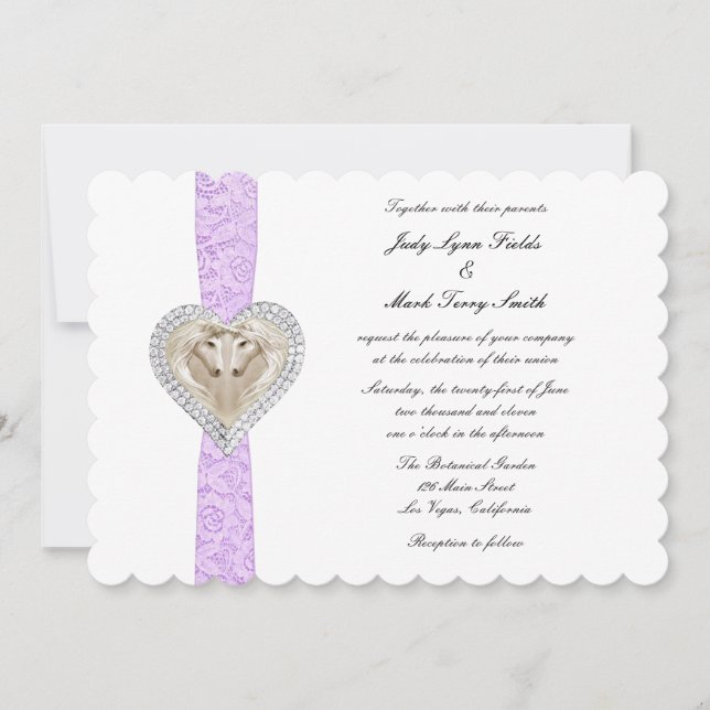 Invitación a la boda de unicornio con encaje púrpu (Anverso)