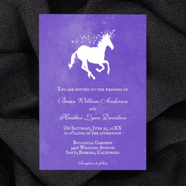 Invitación a la boda de unicornio púrpura (Purple Unicorn Wedding Invitation)