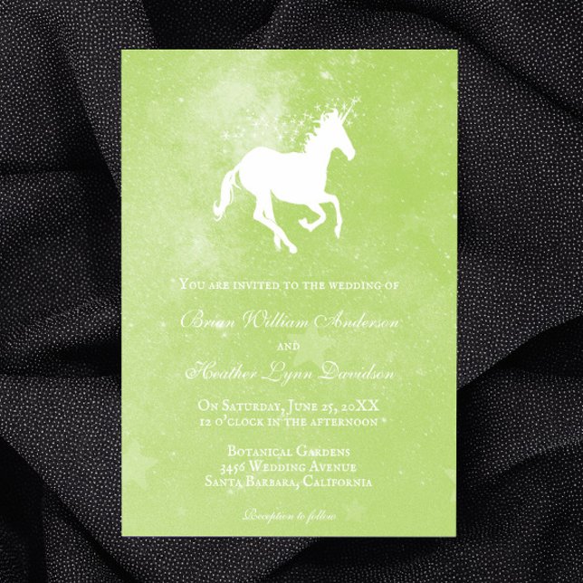 Invitación a la boda de Unicornio Verde (Green Unicorn Wedding Invitation)