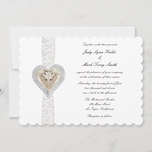 Invitación a la boda de unicornio y encaje (Anverso)