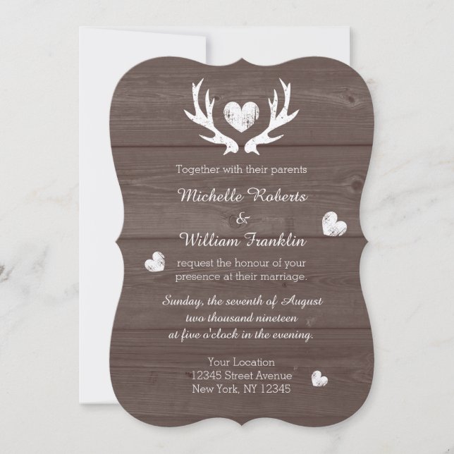 Invitación a la boda de venado antler en moda rúst (Anverso)