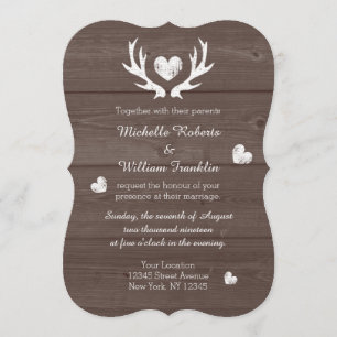 Invitación a la boda de venado antler en moda rúst
