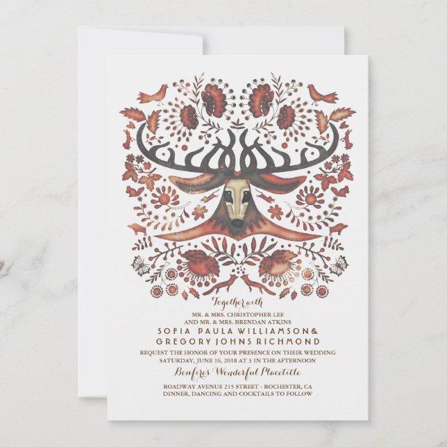Invitación a la boda de venados con animales de Wo (Anverso)