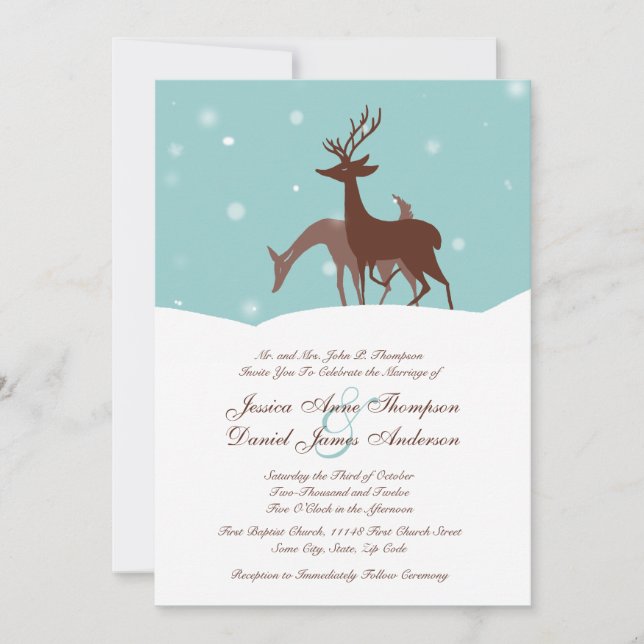 Invitación a la boda de venados de invierno marrón (Anverso)