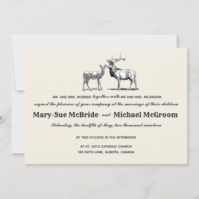 Invitación a la boda de venados de Woodland rústic (Anverso)