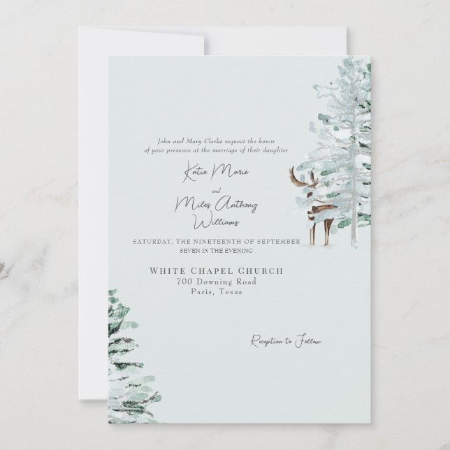 Invitación a la boda de venados de Woodland Waterc (Anverso)